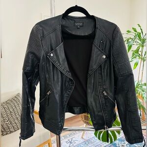 Top Shop Faux Black Leather Biker Jacket Size Small